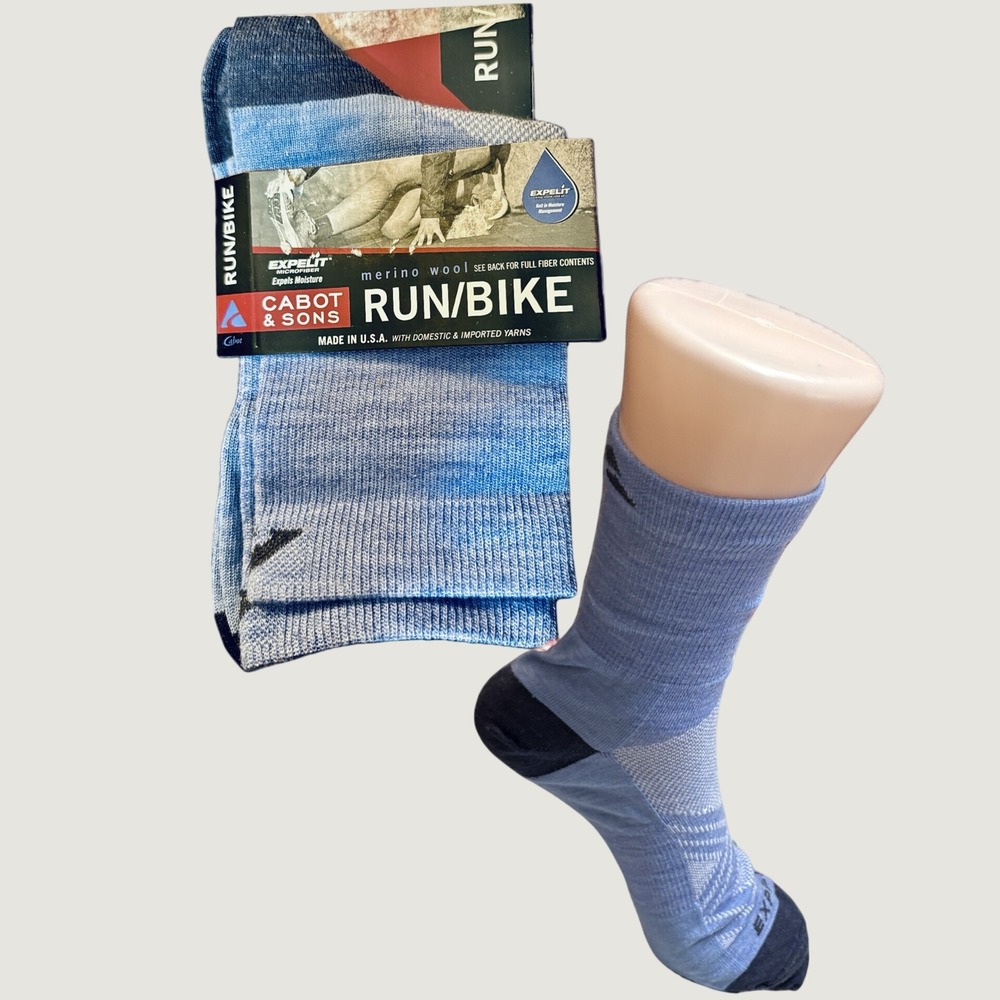 Cabot & Sons Womens Run/Bike Merino Wool Blend Crew Socks Blue Navy Cushioned